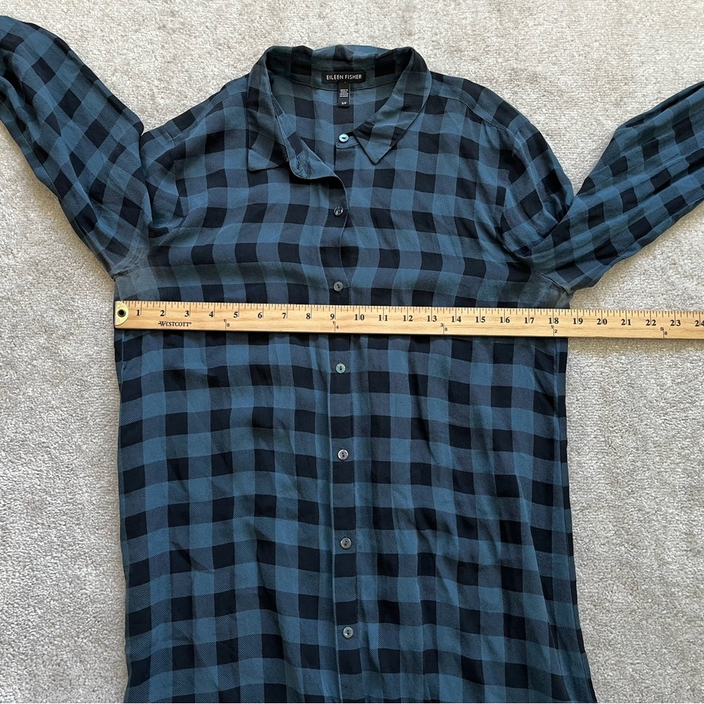 EILEEN FISHER 100% SILK BUFFALO PLAID BUTTON DOWN TUNIC SIZE SMALL SOPHISTICATED - Picture 5 of 7